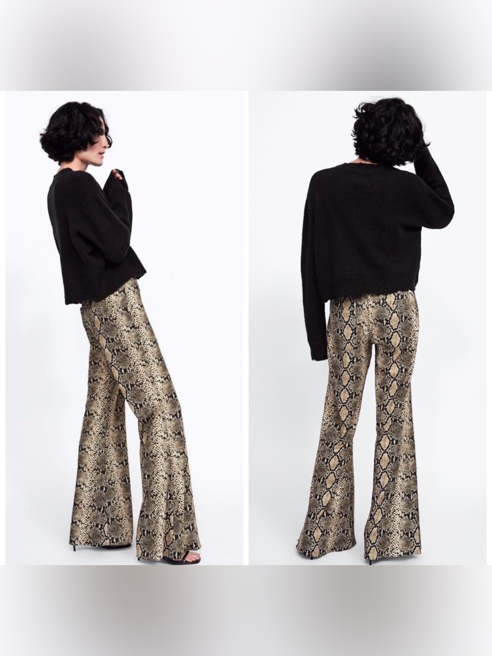 ZARA Snakeskin Print Trousers Flared Wide Leg Pants Size Medium Like New - Picture 10 of 13